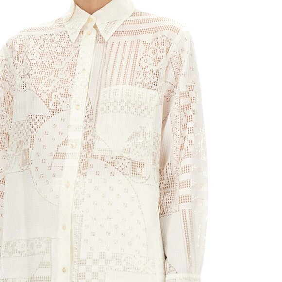 Alice + Olivia Tanisha White Embroidered Patchwork Button Down Tunic Shirt Sz S - Picture 9 of 9